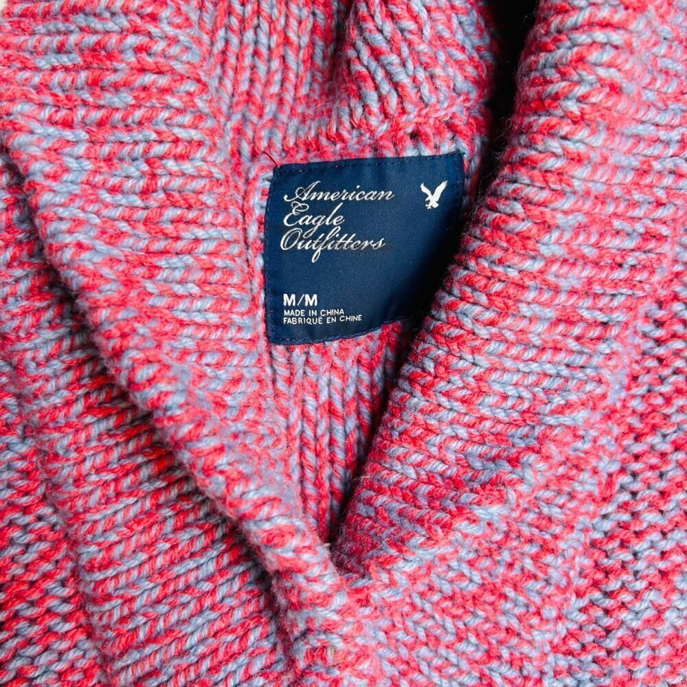 American Eagle Medium Cardigan Vibrant Red Blue Collegiate School - Picture 3 of 5